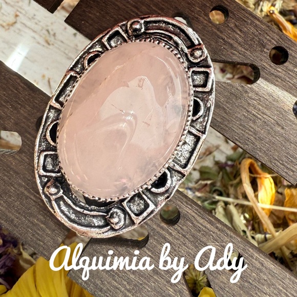 Alquimia Jewelry - Huge Chunky Pink Quartz silver Victorian gem ring adjustable cuff